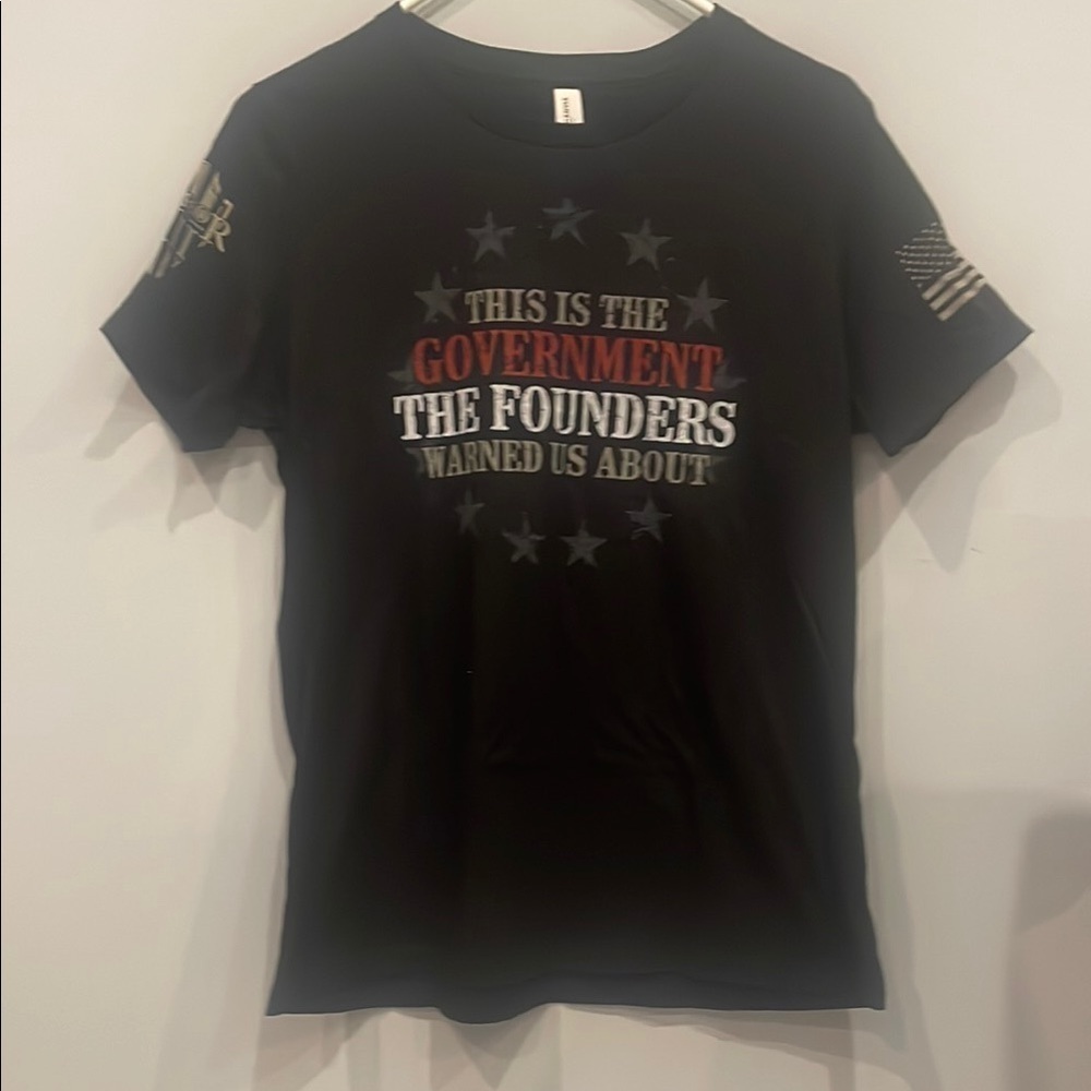 Black Graphic T-Shirt with Patriotic Print
